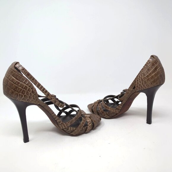 Tory Burch High Heels 6 Brown Strappy Open Toe Croc Embossed Leather - Picture 7 of 10